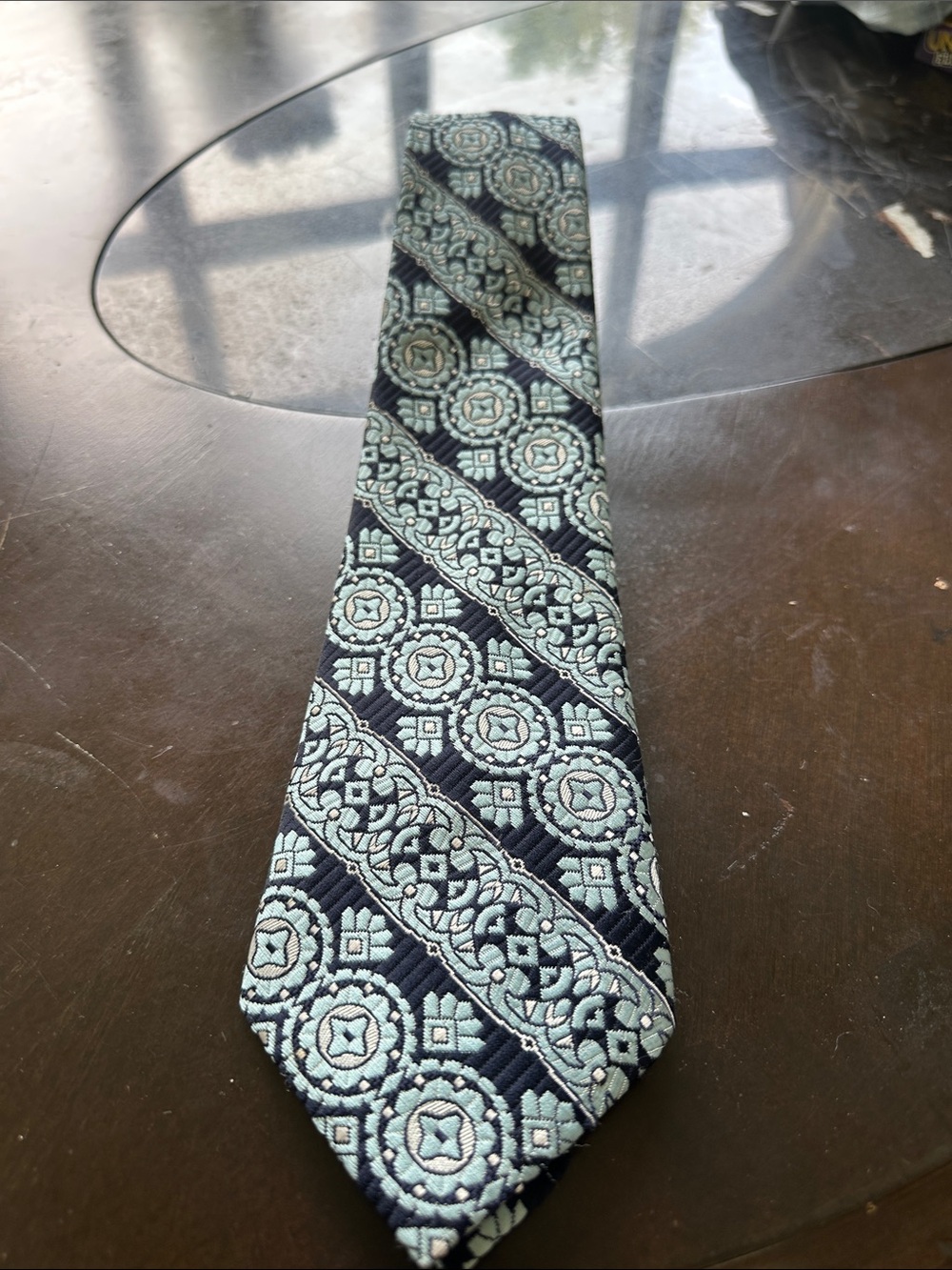 Vintage Haband Made in Como Italy Navy and Light Blue Geometric Woven Tie NWOT